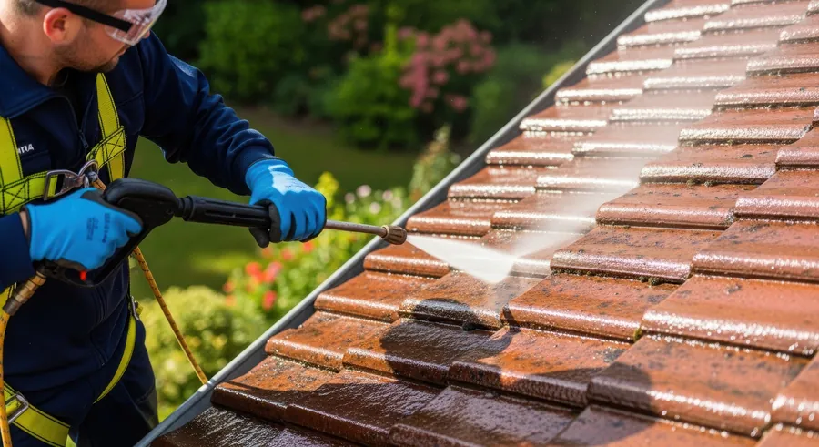 Application d’un traitement hydrofuge sur une toiture en tuiles